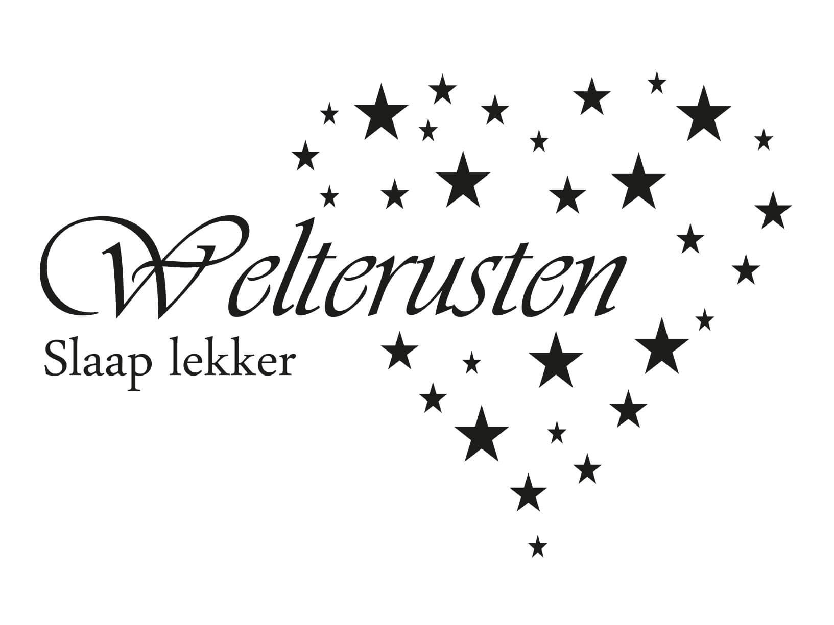 Muursticker "Welterusten, slaap lekker" met sterren hart