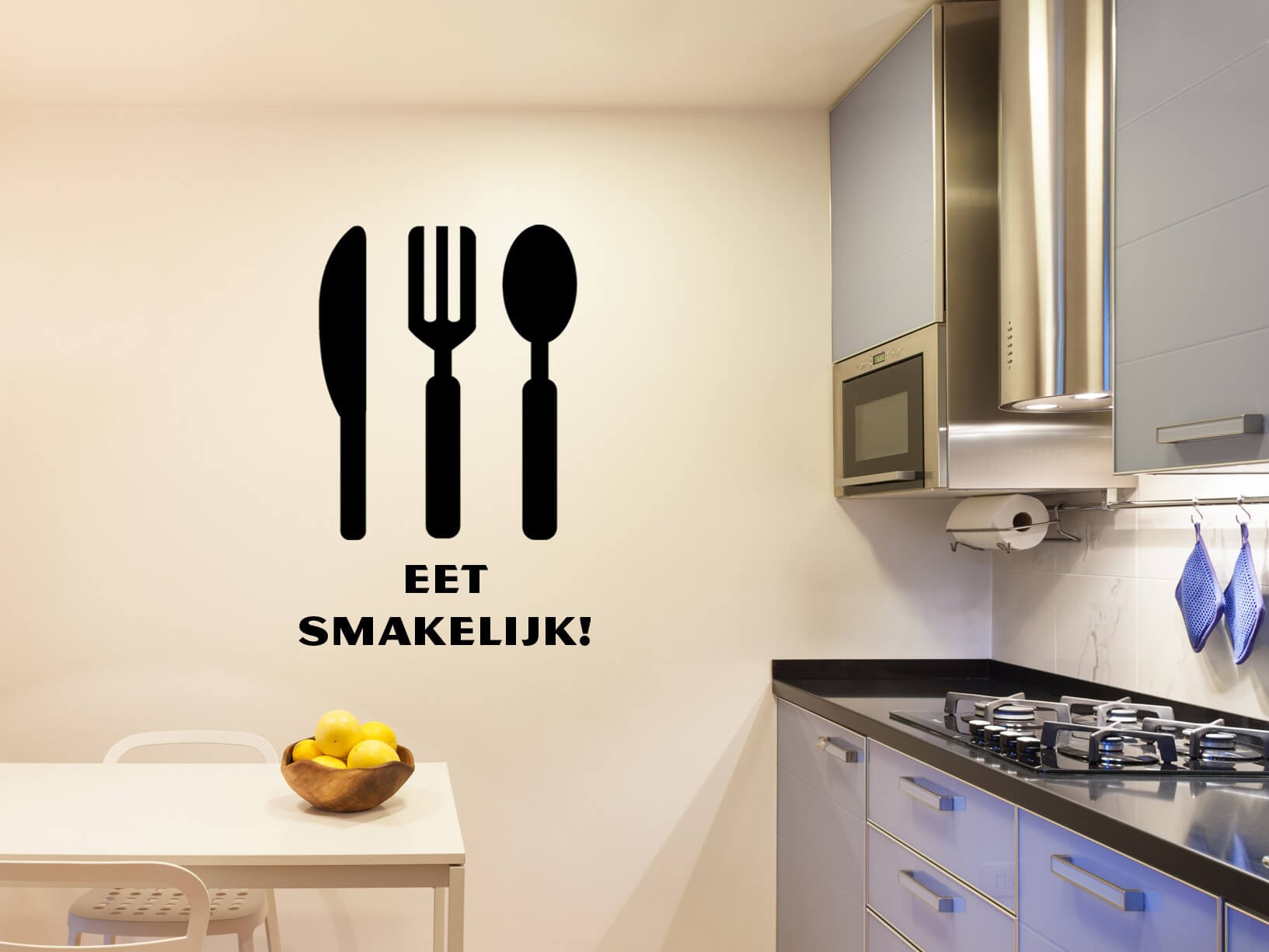 Muursticker “Eet smakelijk” met bestek – Muurstickers Muurstickers Keuken Bestek : Muursticker “Eet smakelijk” met bestek – Muurstickers