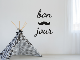 Muursticker Bonjour met snor/mustache