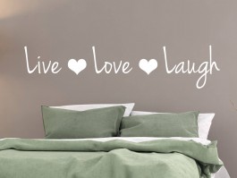 Muursticker Live Love Laugh met hartjes