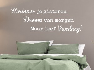 Muursticker "Herinner je gisteren, droom van morgen, maar leef vandaag!"