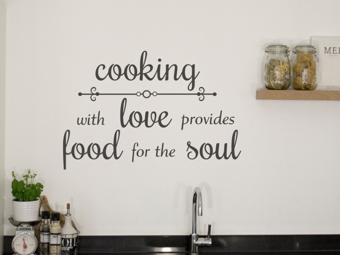 Muursticker "Cooking with love provides food for the soul"