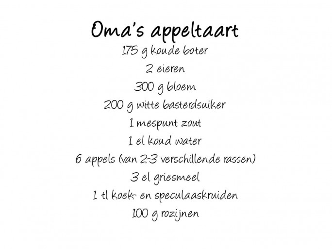 achterlijk persoon R betekenis Muursticker recept "oma's appeltaart"