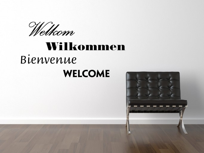 Muursticker "Welkom, Wilkommen, Bienvenue, Welcome"